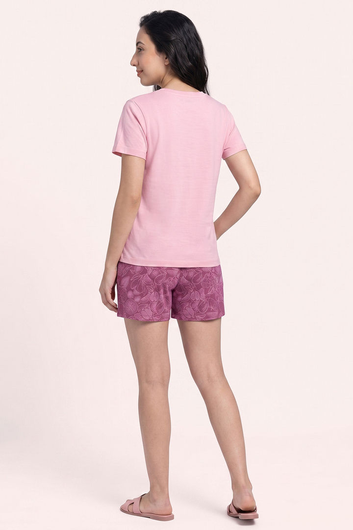 Zivame Mixed Fruit Buttersoft Knit Poly Short Set - Red Violet — image 3